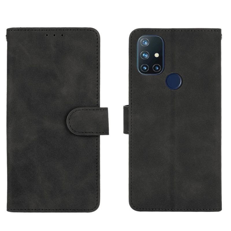 Leren Hoesje OnePlus Nord N10 Magenta Zwart Huid-Aanraking