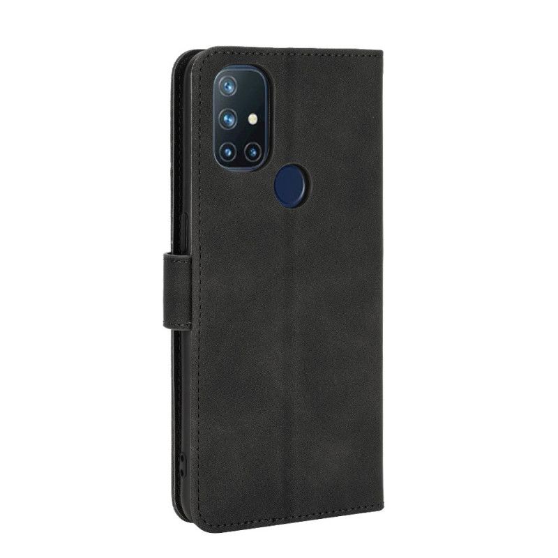 Leren Hoesje OnePlus Nord N10 Magenta Zwart Huid-Aanraking