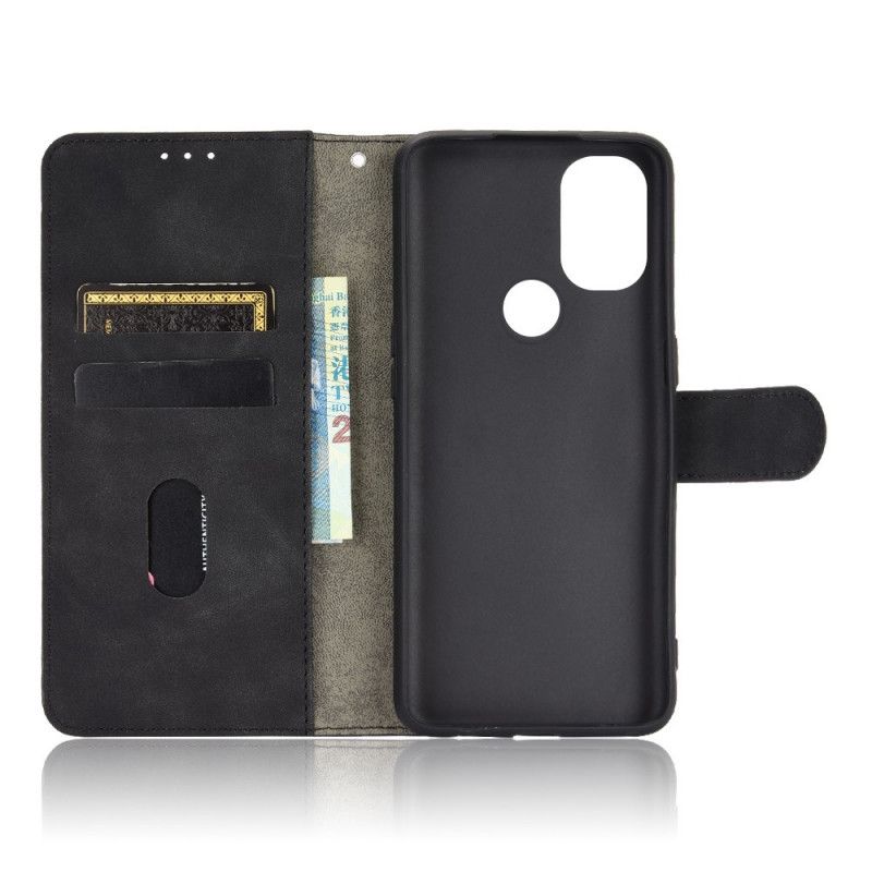 Leren Hoesje OnePlus Nord N10 Magenta Zwart Huid-Aanraking
