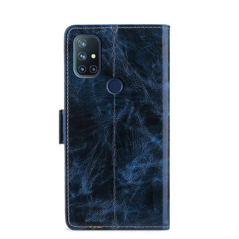 Leren Hoesje OnePlus Nord N10 Paars Donkerblauw Gewaxt Kunstleer
