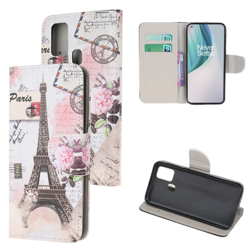 Leren Hoesje OnePlus Nord N10 Retro Eiffeltoren