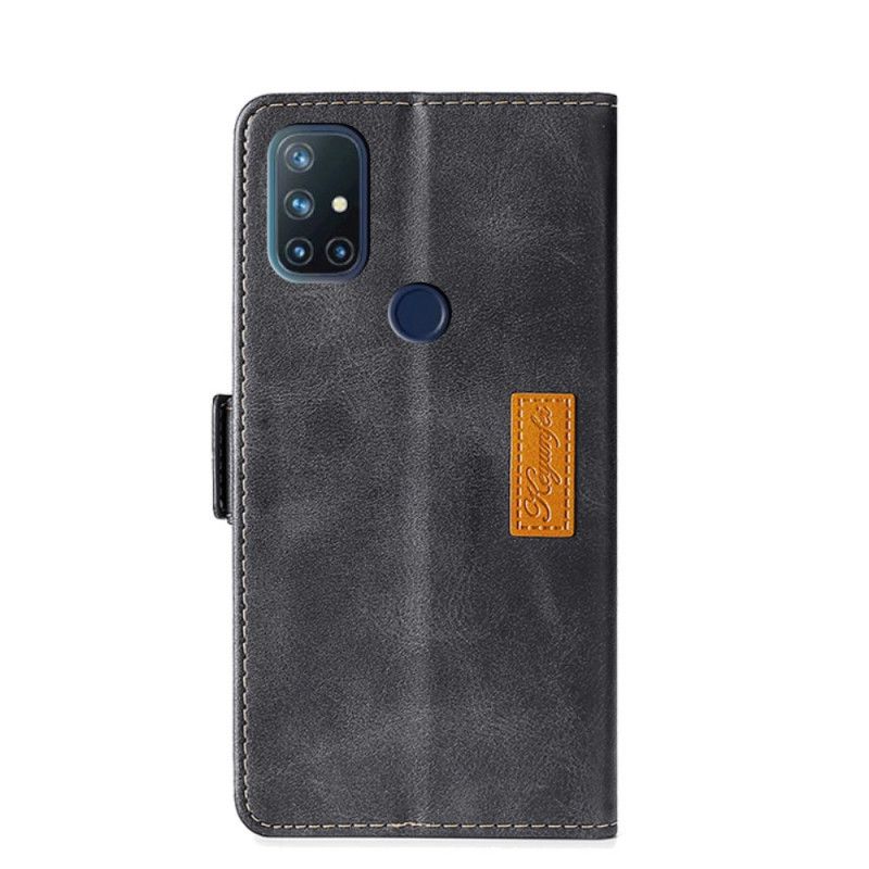 Leren Hoesje OnePlus Nord N10 Rood Grijs Tweekleurige Leerstijl