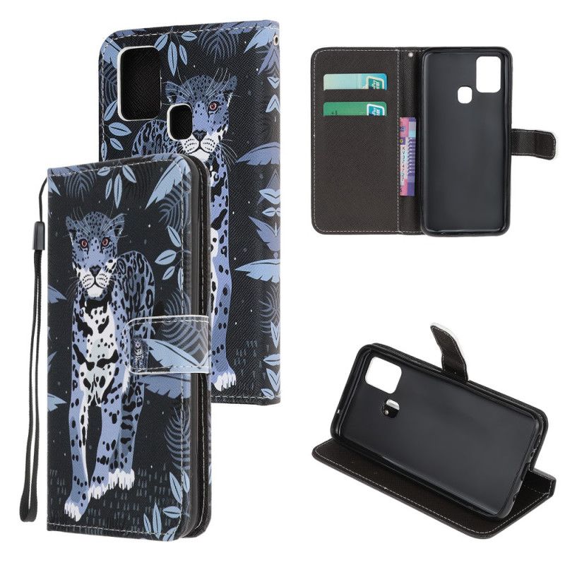 Leren Hoesje OnePlus Nord N10 Telefoonhoesje Luipaard Met String