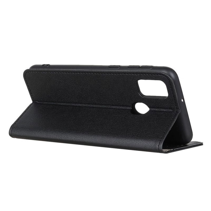 Leren Hoesje OnePlus Nord N10 Wit Zwart Klassiek Leereffect