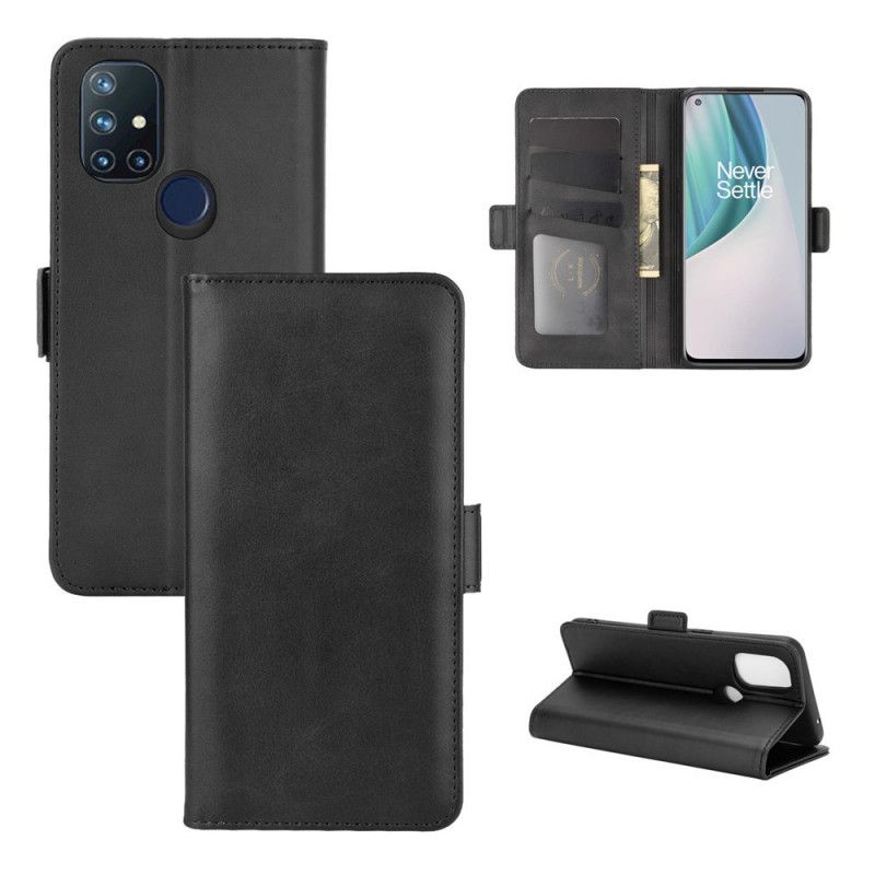 Leren Hoesje voor OnePlus Nord N10 Rood Zwart Dubbele Klep
