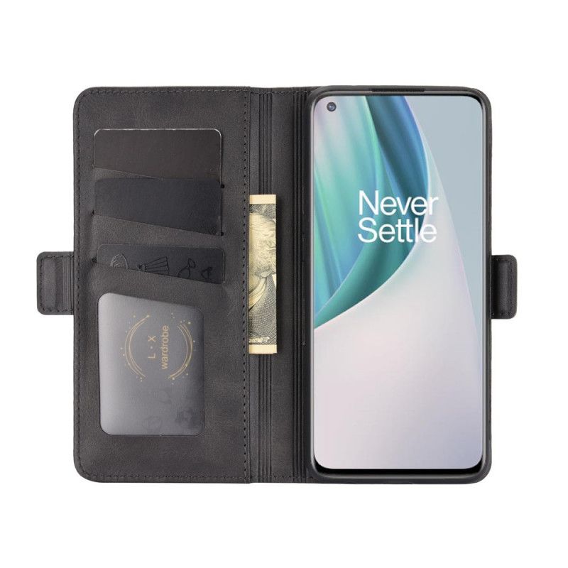 Leren Hoesje voor OnePlus Nord N10 Rood Zwart Dubbele Klep