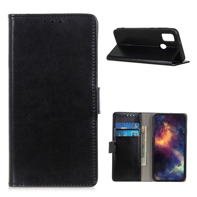 Leren Hoesje voor OnePlus Nord N10 Wit Zwart Eenvoudig Glanzend Leereffect