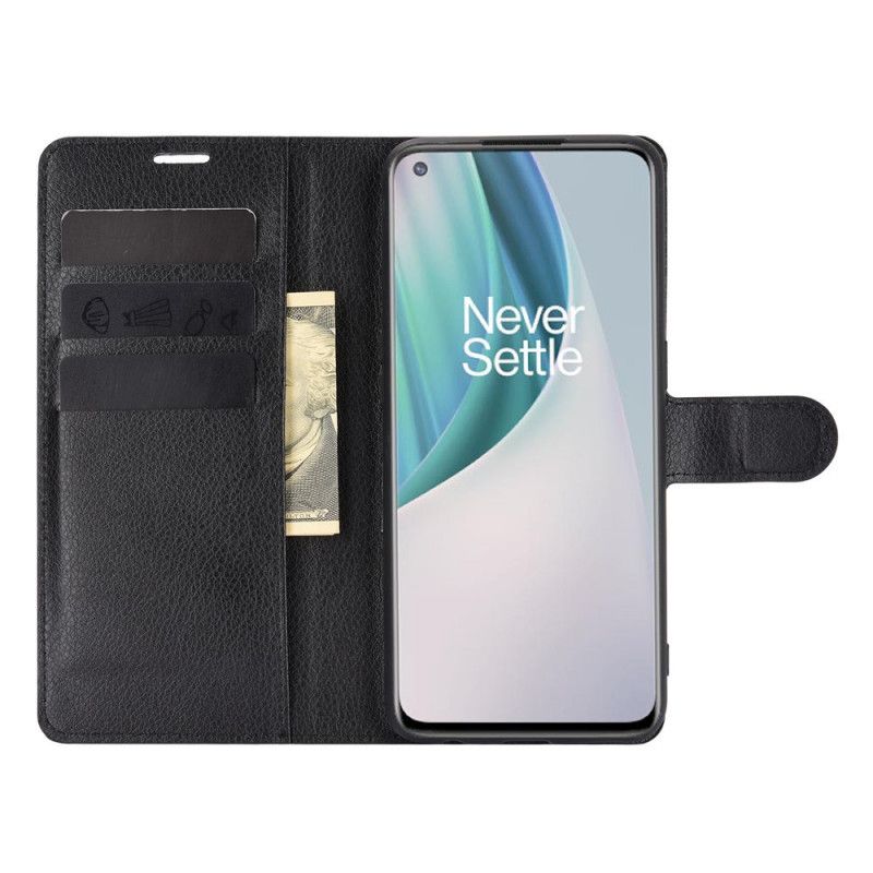 Leren Hoesje voor OnePlus Nord N10 Wit Zwart Klassiek Lychee-Effect