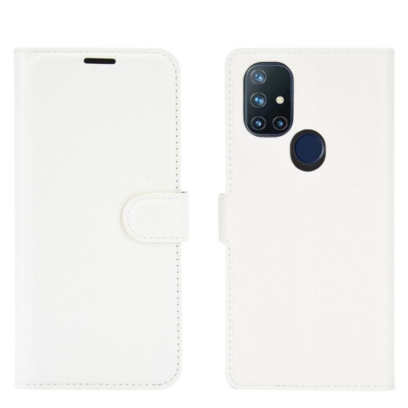 Leren Hoesje voor OnePlus Nord N10 Wit Zwart Klassiek Lychee-Effect