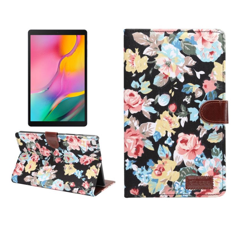 Cover Folio-hoesje Samsung Galaxy Tab A 8" (2019) Wit Zwart Telefoonhoesje Rozen In Stofstructuur