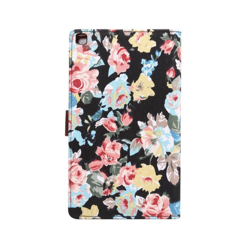 Cover Folio-hoesje Samsung Galaxy Tab A 8" (2019) Wit Zwart Telefoonhoesje Rozen In Stofstructuur