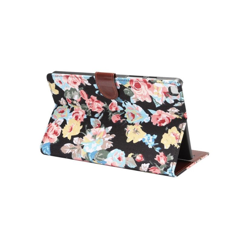 Cover Folio-hoesje Samsung Galaxy Tab A 8" (2019) Wit Zwart Telefoonhoesje Rozen In Stofstructuur