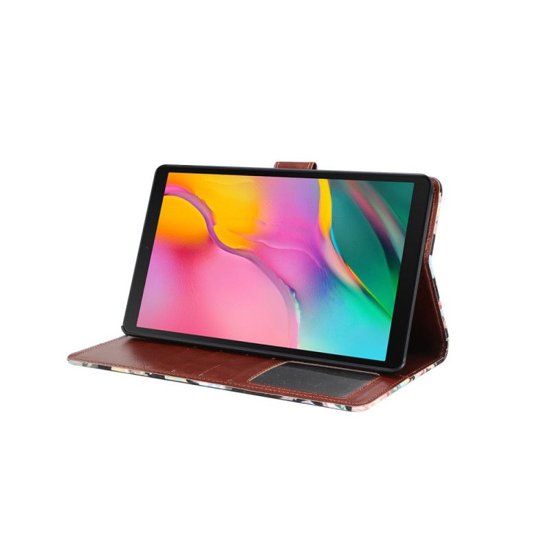 Cover Folio-hoesje Samsung Galaxy Tab A 8" (2019) Wit Zwart Telefoonhoesje Rozen In Stofstructuur