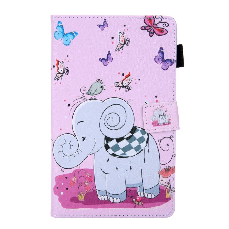 Leren Hoesje Samsung Galaxy Tab A 8" (2019) Groen Roze Olifantenserie