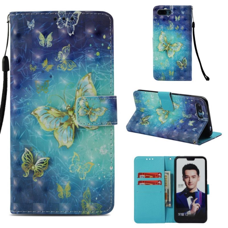 Bescherming Hoesje Honor 10 Telefoonhoesje Gouden Vlinders