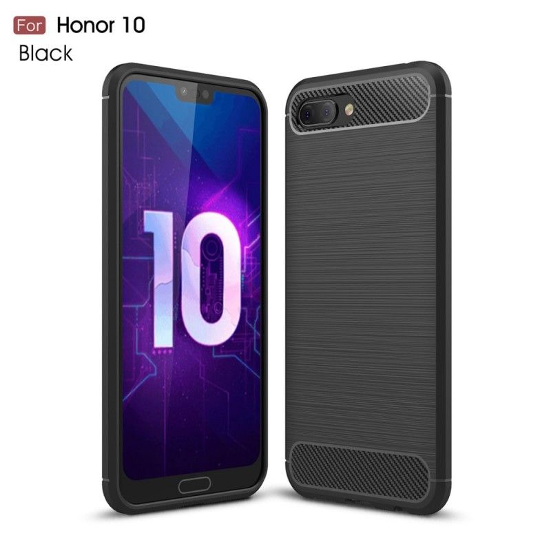 Case Hoesje Honor 10 Grijs Zwart Telefoonhoesje Geborsteld Koolstofvezel