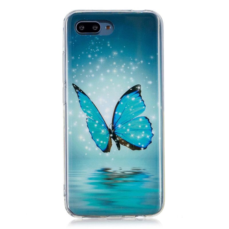 Cover Hoesje Honor 10 Telefoonhoesje Fluorescerende Blauwe Vlinder