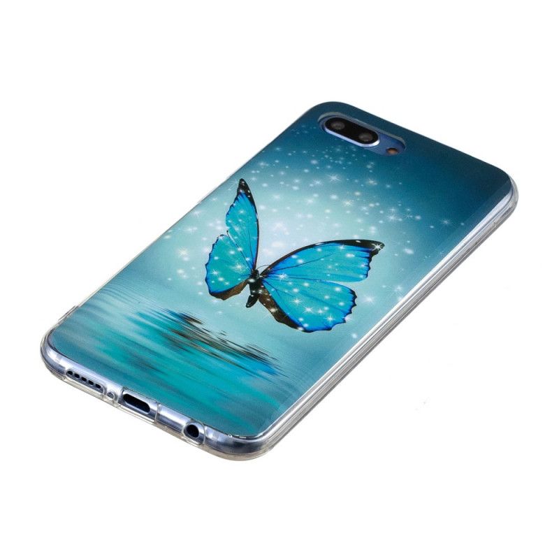 Cover Hoesje Honor 10 Telefoonhoesje Fluorescerende Blauwe Vlinder