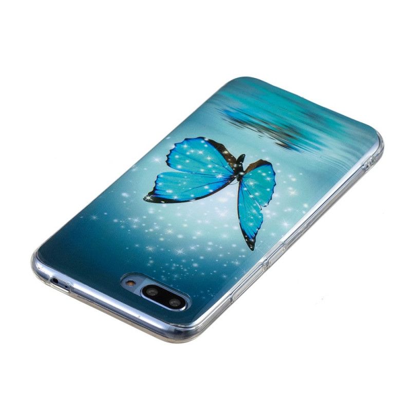 Cover Hoesje Honor 10 Telefoonhoesje Fluorescerende Blauwe Vlinder
