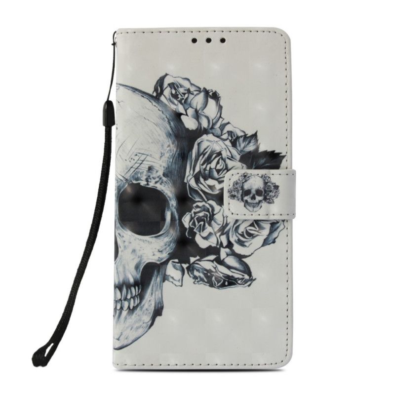 Flip Case Leren Honor 10 Gebloemde Schedel