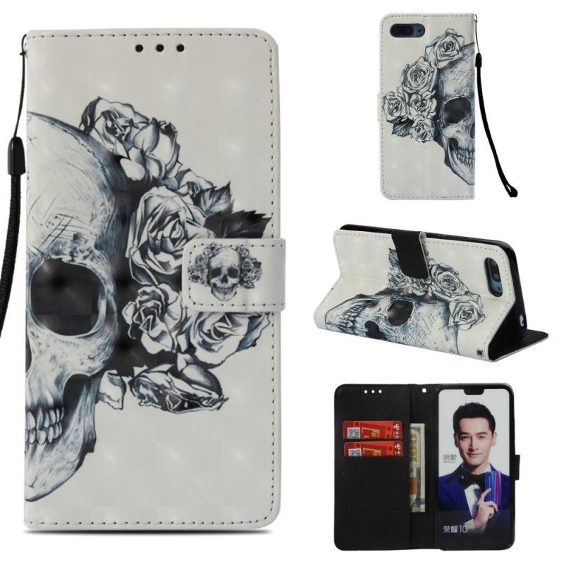 Flip Case Leren Honor 10 Gebloemde Schedel