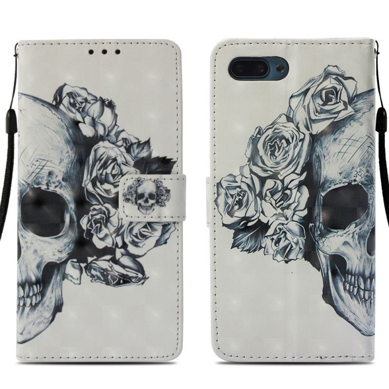 Flip Case Leren Honor 10 Gebloemde Schedel