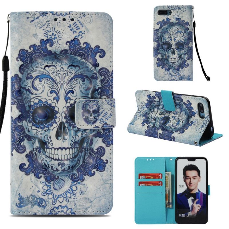 Leren Hoesje voor Honor 10 Blauwe Schedel