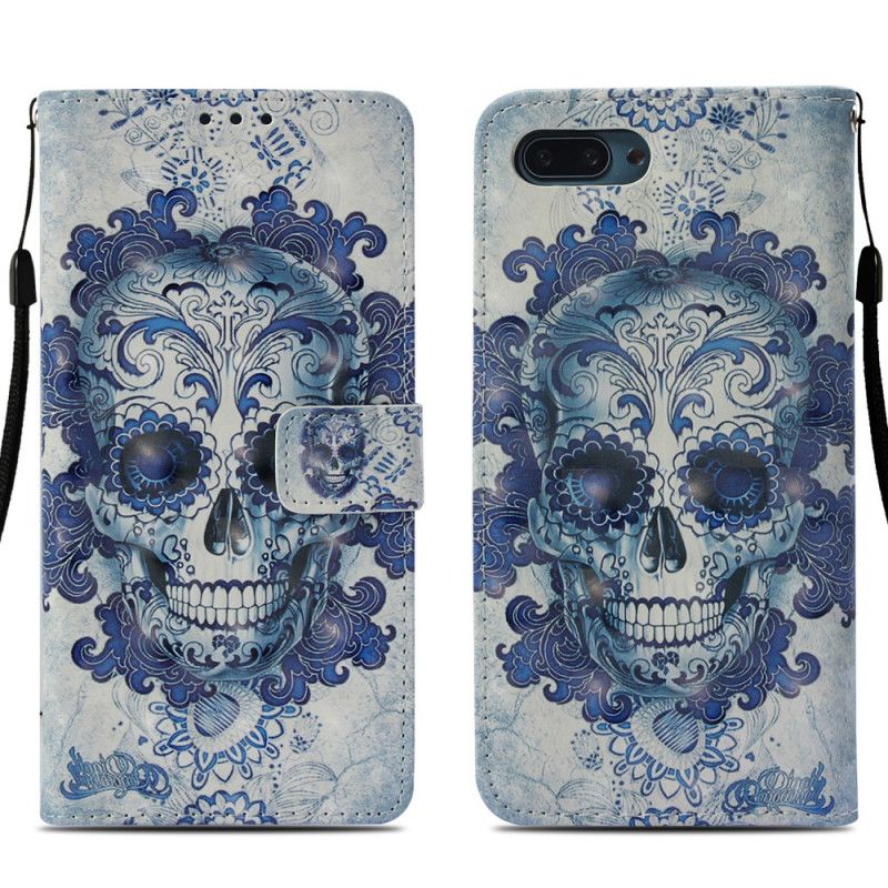 Leren Hoesje voor Honor 10 Blauwe Schedel