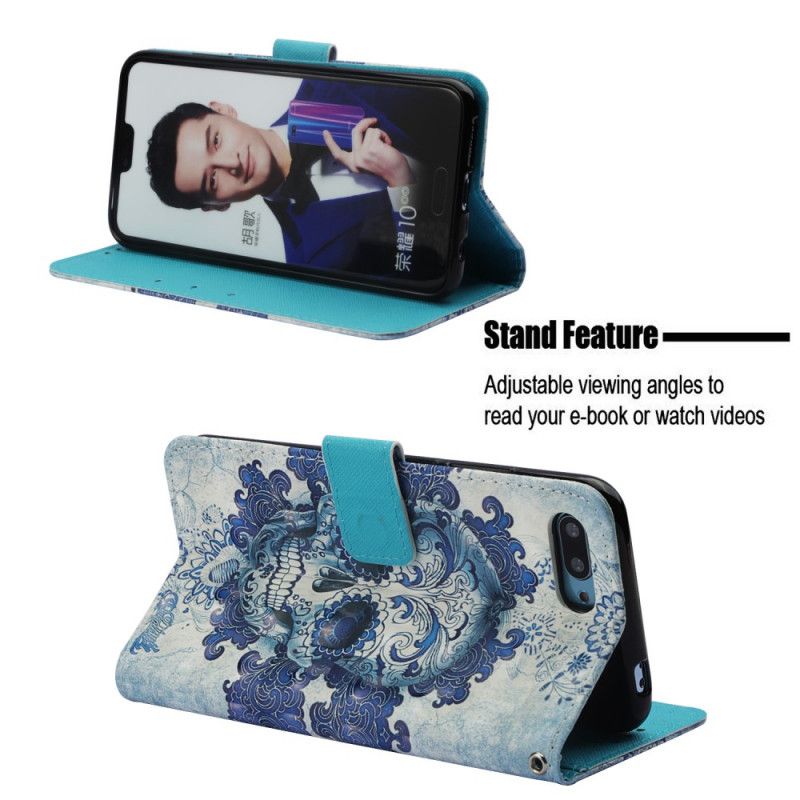 Leren Hoesje voor Honor 10 Blauwe Schedel
