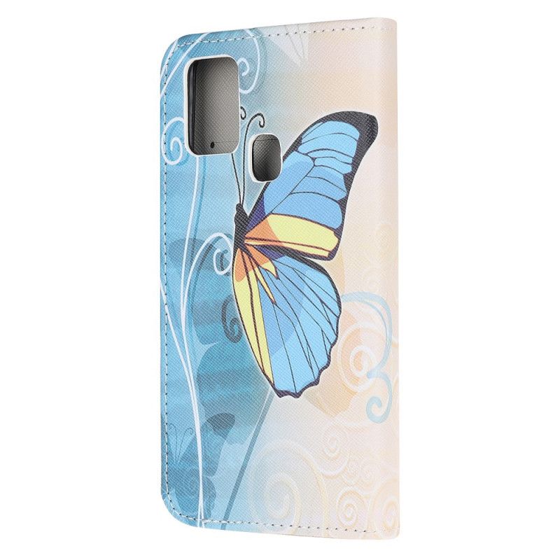 Bescherming Hoesje OnePlus Nord N100 Paars Lichtblauw Vlinders