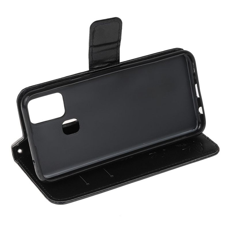 Flip Case Leren OnePlus Nord N100 Grijs Zwart Vlinders En Stringbloemen