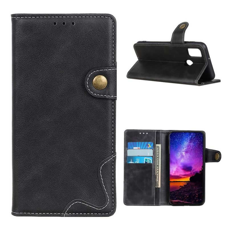 Flip Case Leren OnePlus Nord N100 Rood Zwart Artistiek Knopen Aannaaien