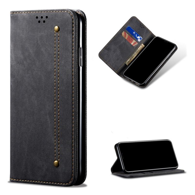 Folio-hoesje OnePlus Nord N100 Donkerblauw Zwart Jeanstextuur Van Imitatieleer