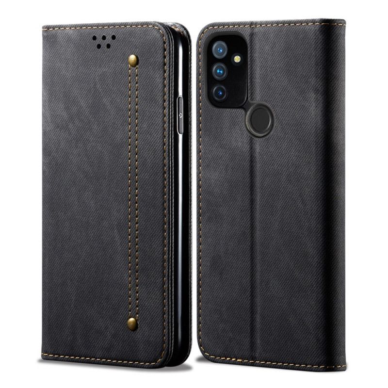 Folio-hoesje OnePlus Nord N100 Donkerblauw Zwart Jeanstextuur Van Imitatieleer