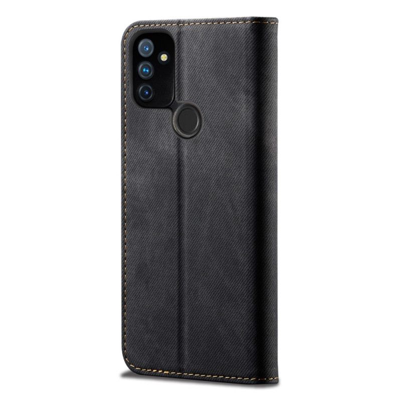 Folio-hoesje OnePlus Nord N100 Donkerblauw Zwart Jeanstextuur Van Imitatieleer