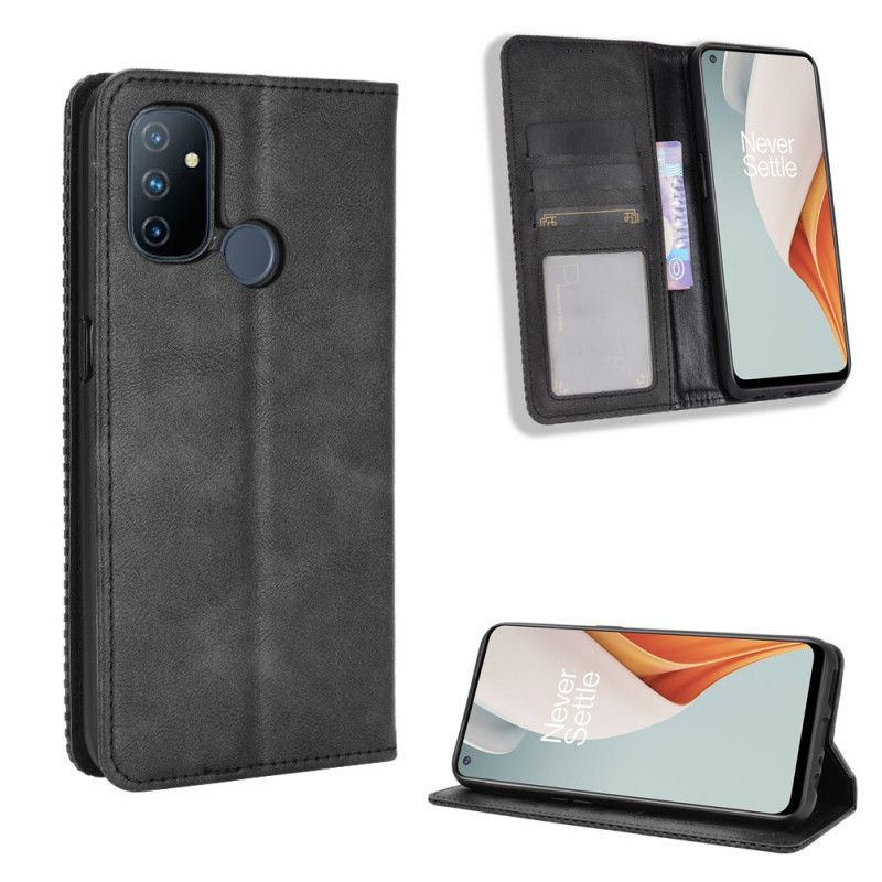 Folio-hoesje voor OnePlus Nord N100 Rood Zwart Gestileerd Vintage Leereffect