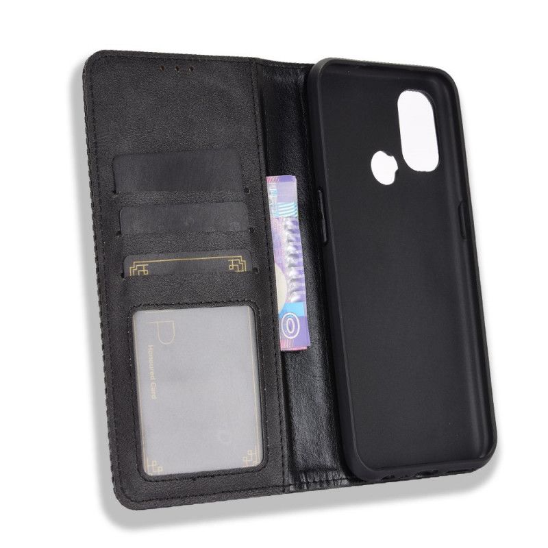 Folio-hoesje voor OnePlus Nord N100 Rood Zwart Gestileerd Vintage Leereffect