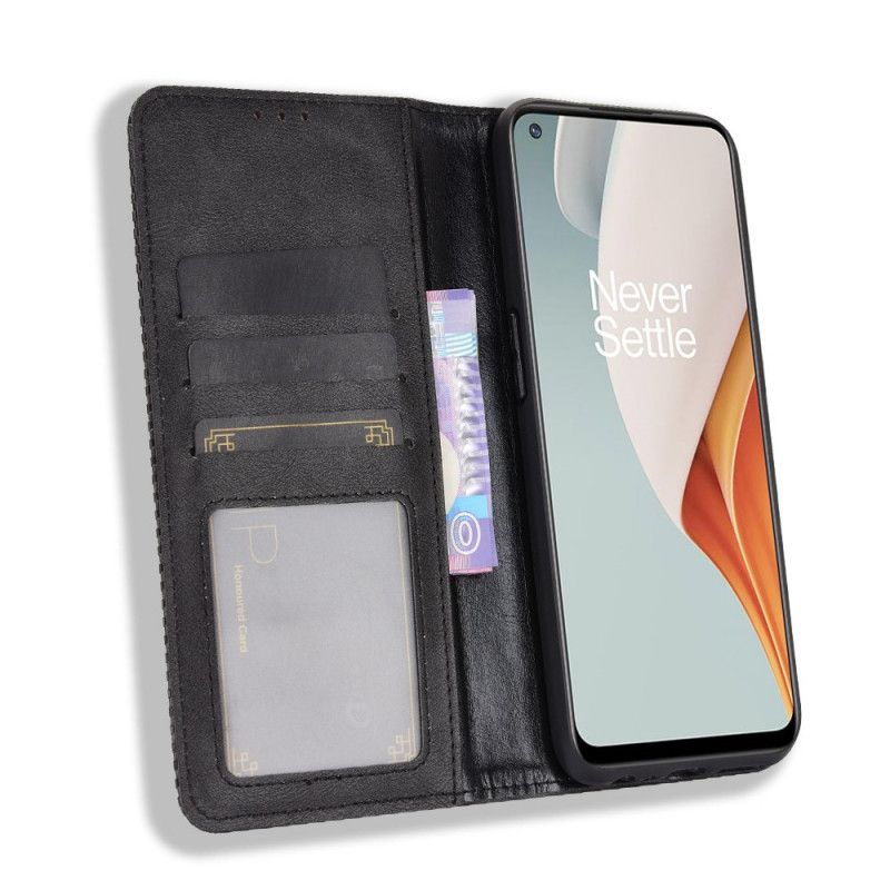 Folio-hoesje voor OnePlus Nord N100 Rood Zwart Gestileerd Vintage Leereffect