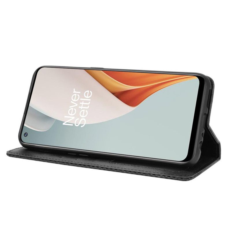 Folio-hoesje voor OnePlus Nord N100 Rood Zwart Gestileerd Vintage Leereffect