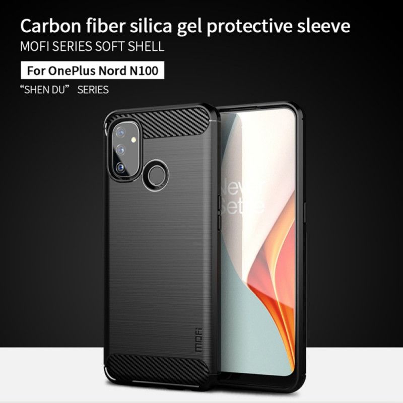 Hoesje voor OnePlus Nord N100 Grijs Zwart Mofi Geborstelde Koolstofvezel