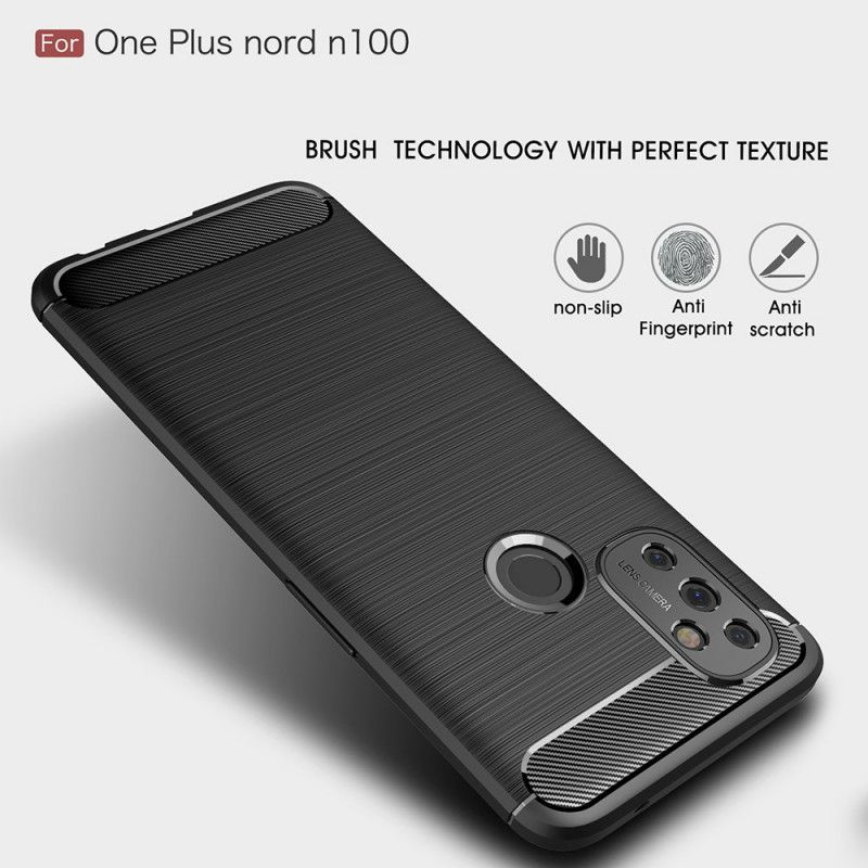Hoesje voor OnePlus Nord N100 Rood Zwart Geborsteld Koolstofvezel