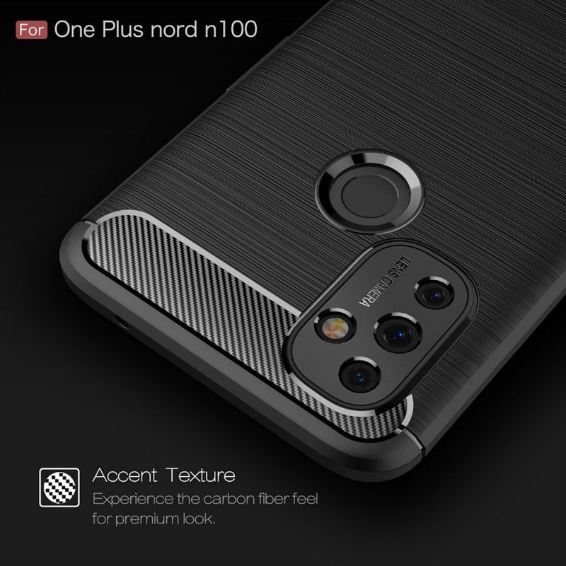 Hoesje voor OnePlus Nord N100 Rood Zwart Geborsteld Koolstofvezel