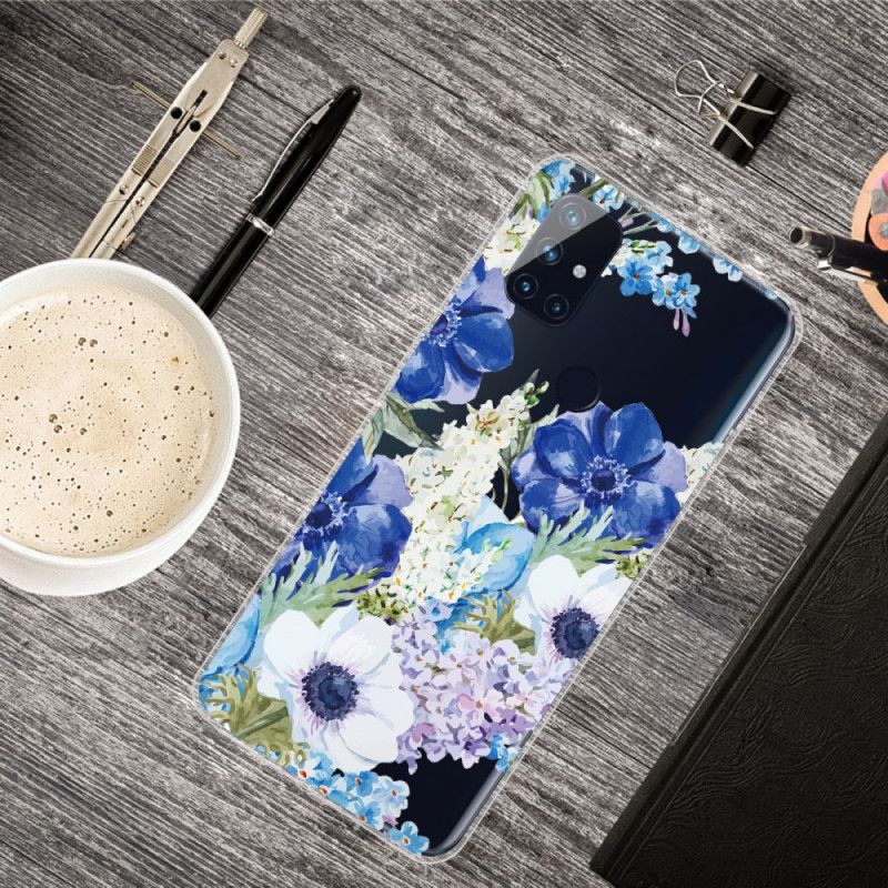 Hoesje voor OnePlus Nord N100 Transparante Aquarelblauwe Bloemen
