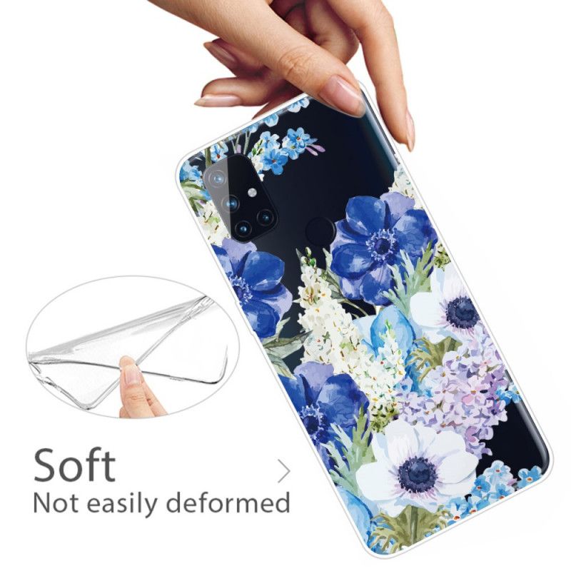 Hoesje voor OnePlus Nord N100 Transparante Aquarelblauwe Bloemen