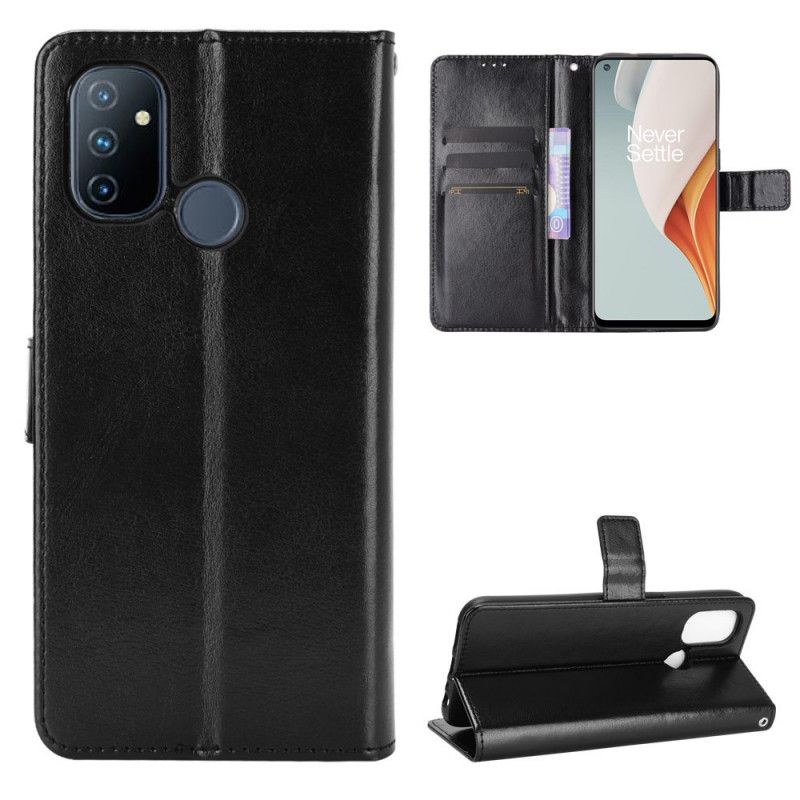 Leren Hoesje OnePlus Nord N100 Rood Zwart Telefoonhoesje Flitsend Kunstleer