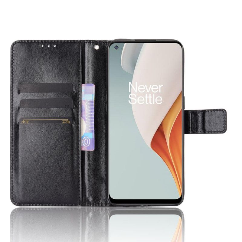 Leren Hoesje OnePlus Nord N100 Rood Zwart Telefoonhoesje Flitsend Kunstleer