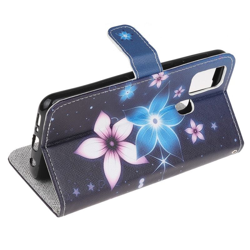 Leren Hoesje OnePlus Nord N100 Telefoonhoesje Maanbloemen Met String