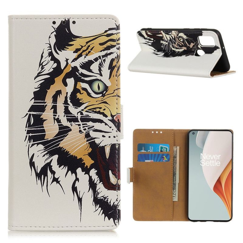 Leren Hoesje OnePlus Nord N100 Woeste Tijger