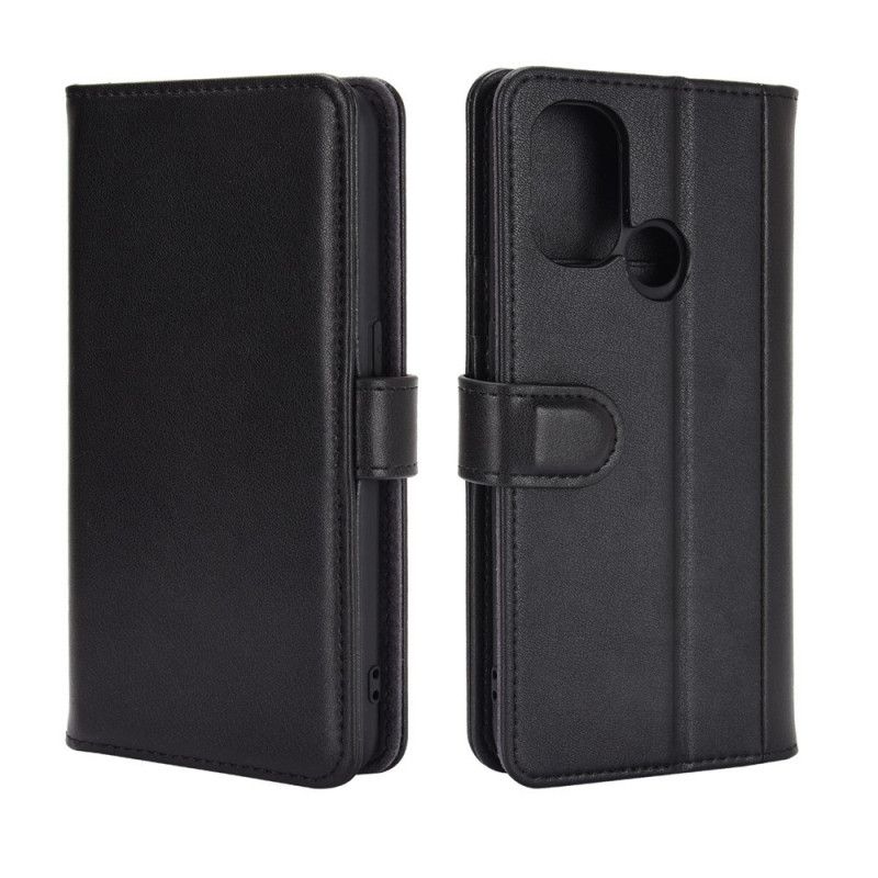 Leren Hoesje voor OnePlus Nord N100 Donkerbruin Zwart Echt Leer