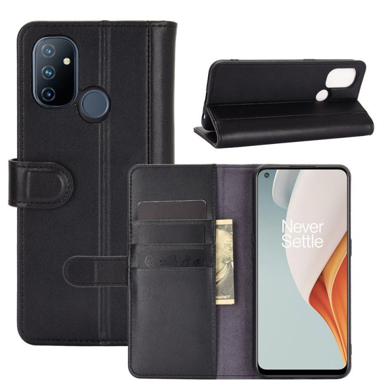 Leren Hoesje voor OnePlus Nord N100 Donkerbruin Zwart Echt Leer
